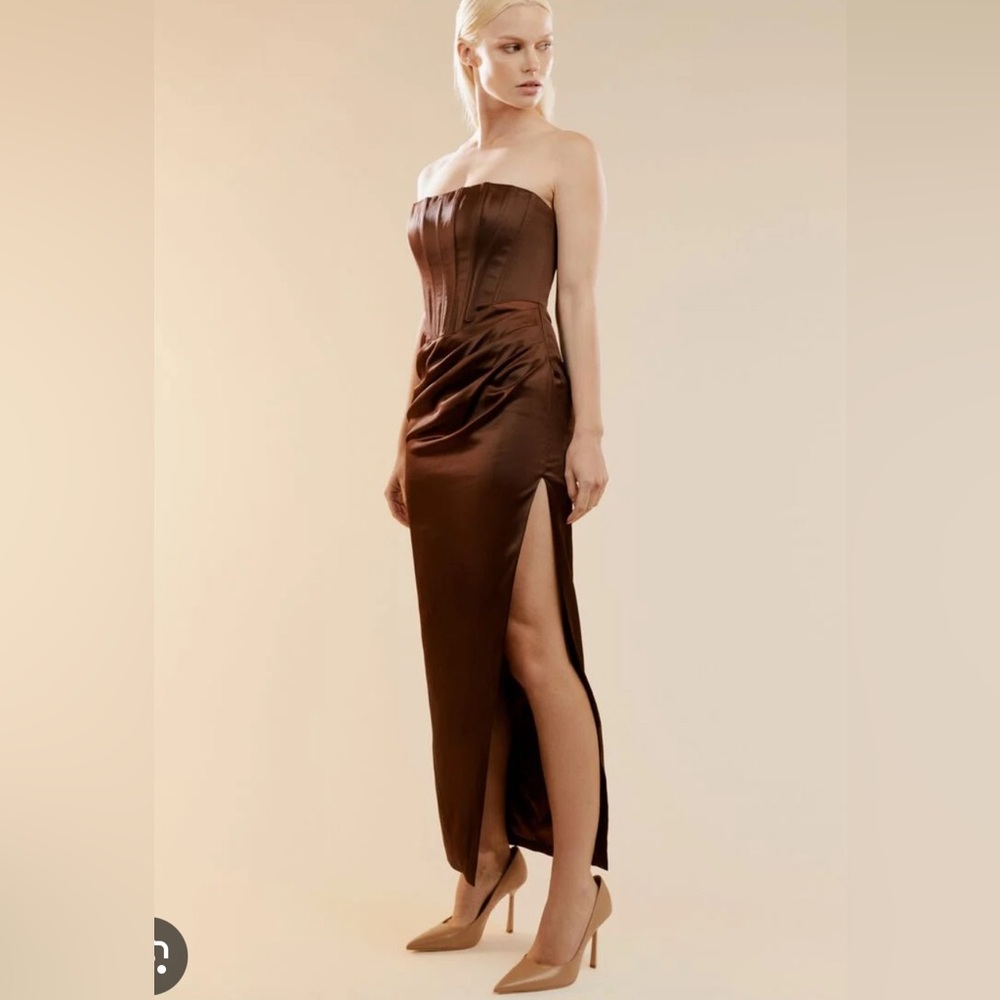 Bardot Everlasting Satin Dress in Chocolate